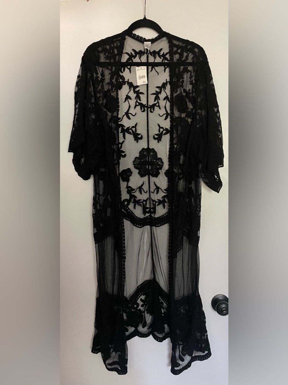 Black‎ Sheer Lace Kimono Duster Cardigan - NWT- Women One Size